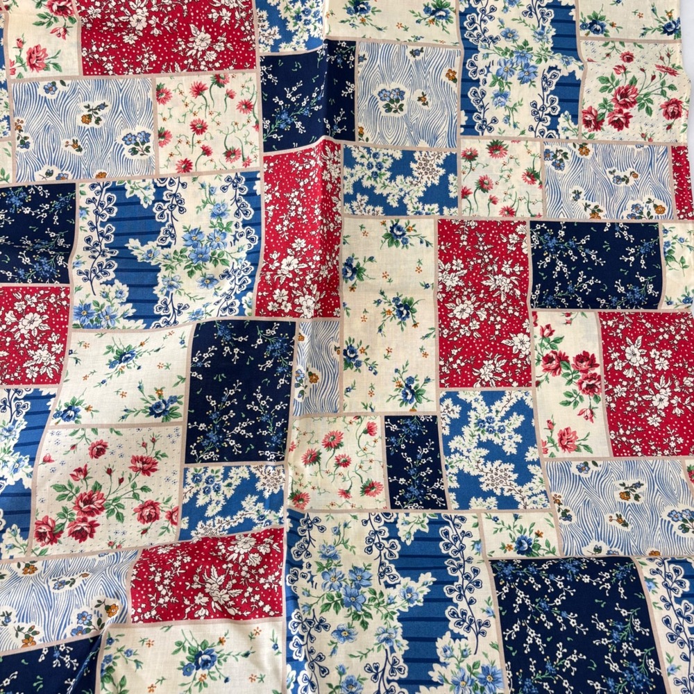 Cranston Print Works VIP Fabric Floral Patchwork 1.5 Y Red White Blue Vtg USA